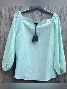 Massimo Dutti Mint Stripe Off-Shoulder Blouse